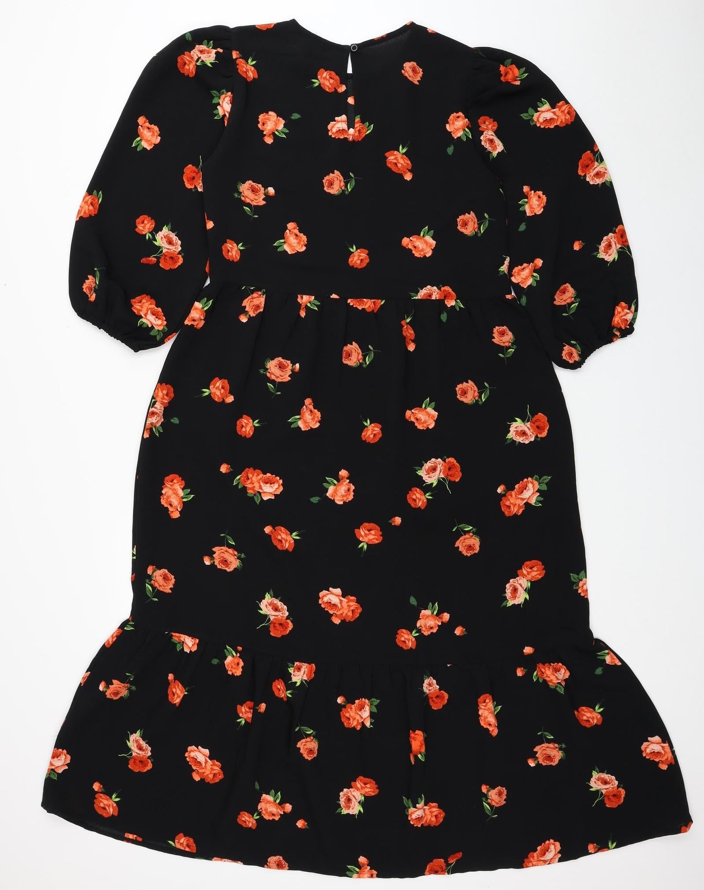 Friends Like These Womens Black Floral Polyester Fit & Flare Size 8 Round Neck Button