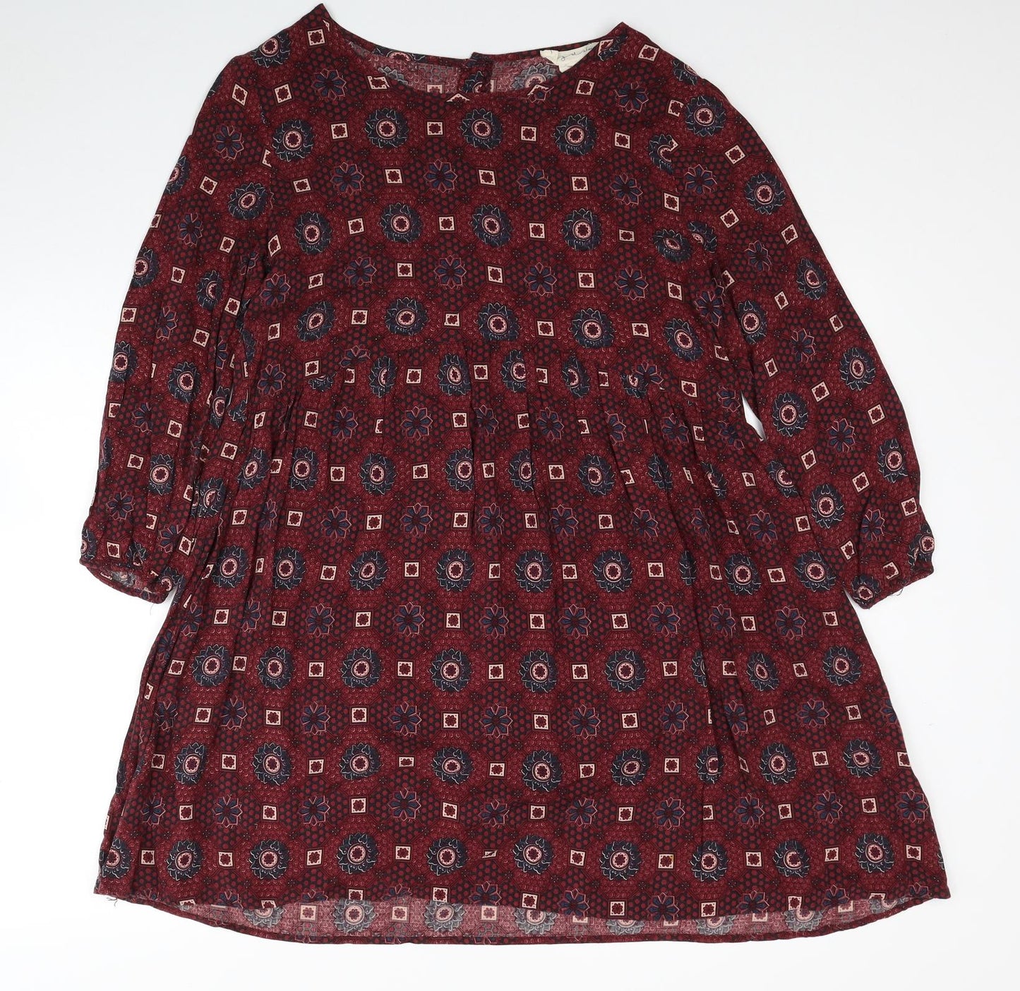 Staying At Home Womens Red Geometric Viscose Fit & Flare Size M Boat Neck Button