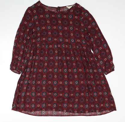 Staying At Home Womens Red Geometric Viscose Fit & Flare Size M Boat Neck Button