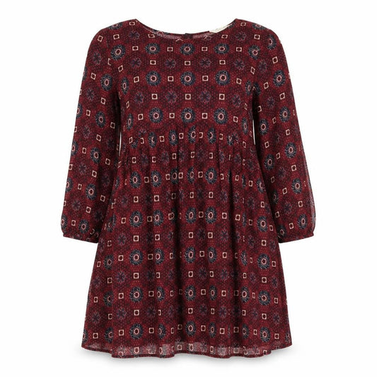 Staying At Home Womens Red Geometric Viscose Fit & Flare Size M Boat Neck Button