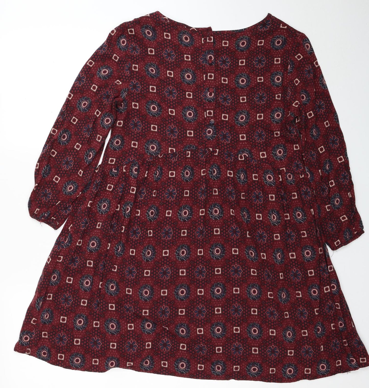 Staying At Home Womens Red Geometric Viscose Fit & Flare Size M Boat Neck Button