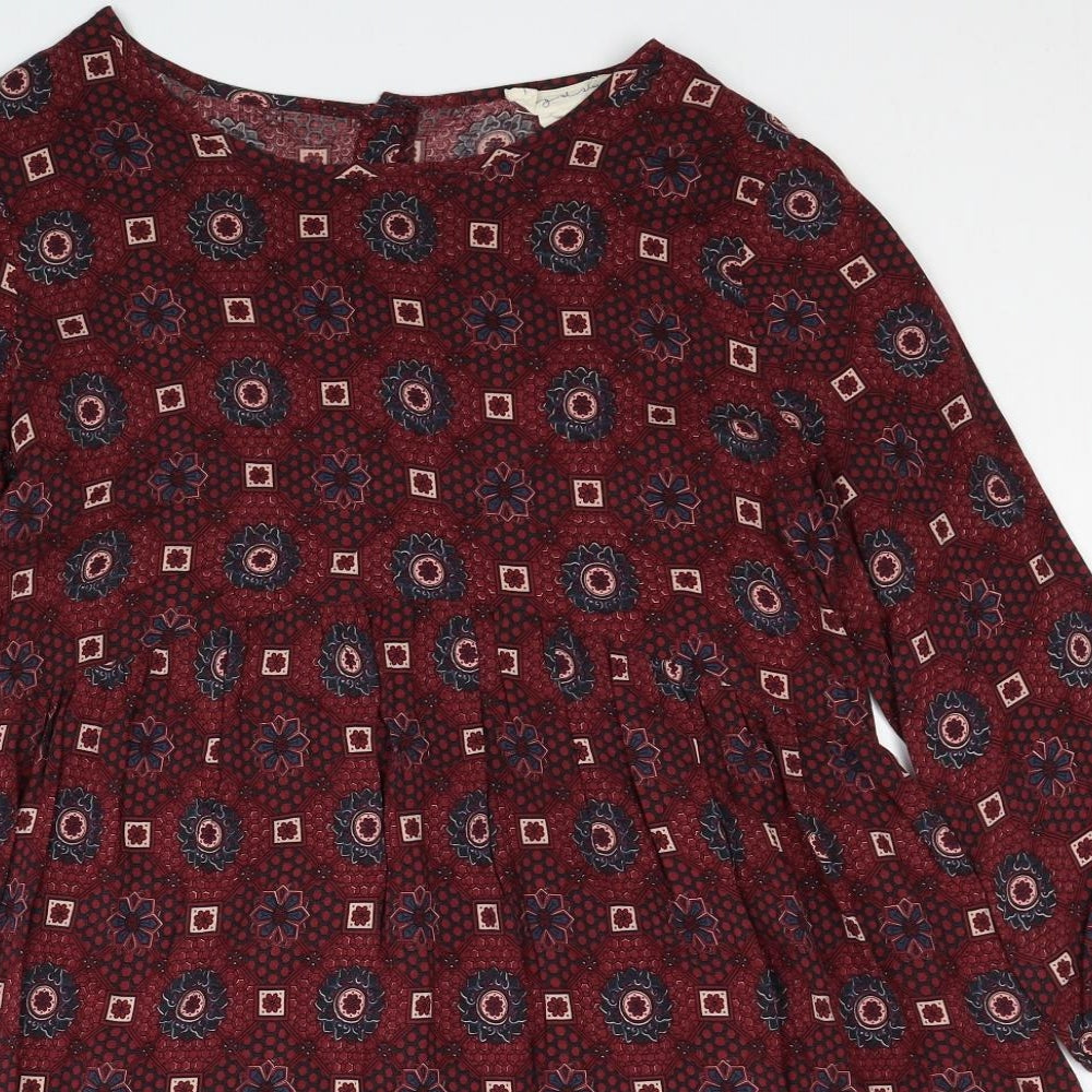 Staying At Home Womens Red Geometric Viscose Fit & Flare Size M Boat Neck Button