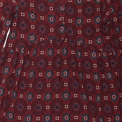Staying At Home Womens Red Geometric Viscose Fit & Flare Size M Boat Neck Button