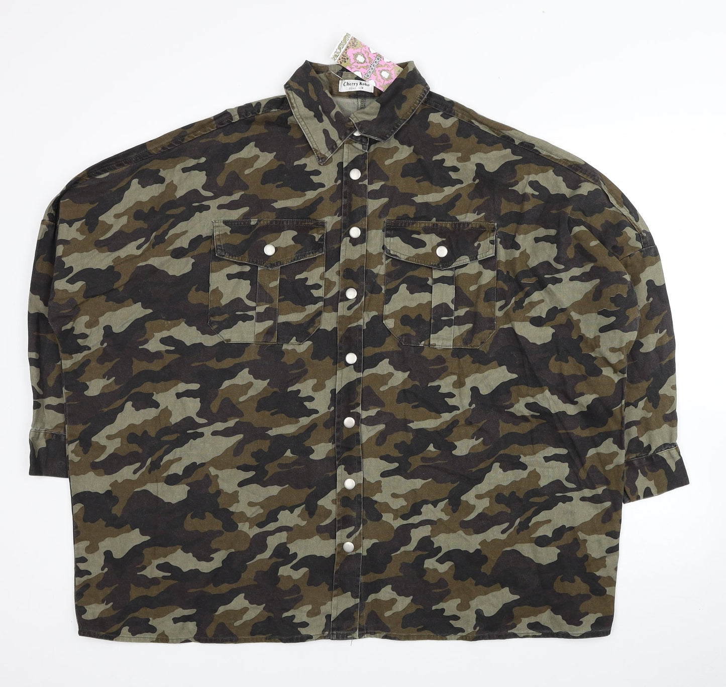 Boohoo Womens Green Camouflage Jacket Size S Button - Size S/M