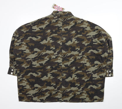 Boohoo Womens Green Camouflage Jacket Size S Button - Size S/M