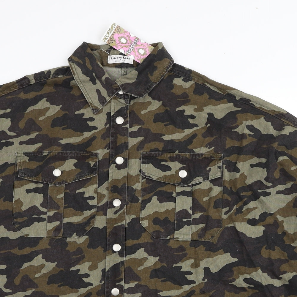 Boohoo Womens Green Camouflage Jacket Size S Button - Size S/M