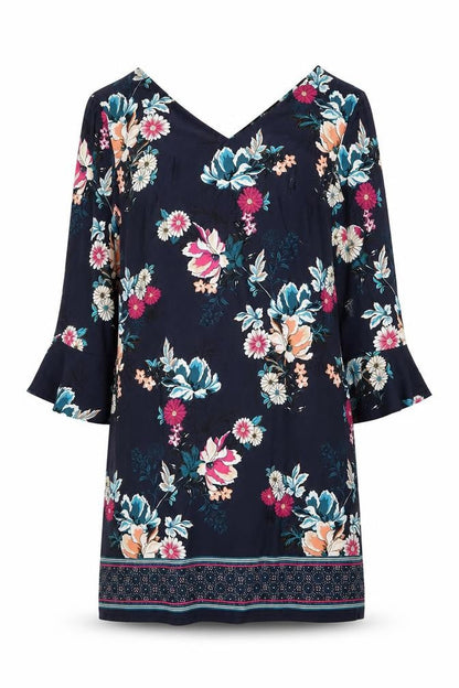 F&F Womens Blue Floral Polyester A-Line Size 12 V-Neck Pullover