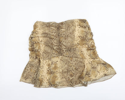 Primark Womens Beige Animal Print Polyester Flare Skirt Size 12 Zip - Snake Pattern