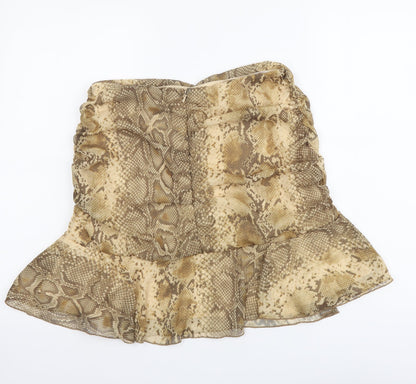 Primark Womens Beige Animal Print Polyester Flare Skirt Size 12 Zip - Snake Pattern