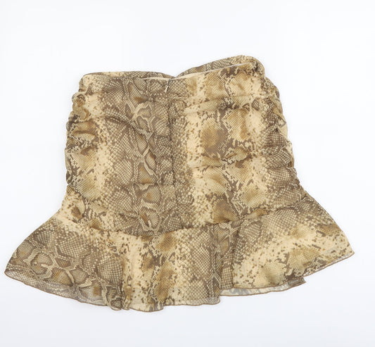 Primark Womens Beige Animal Print Polyester Flare Skirt Size 12 Zip - Snake Pattern