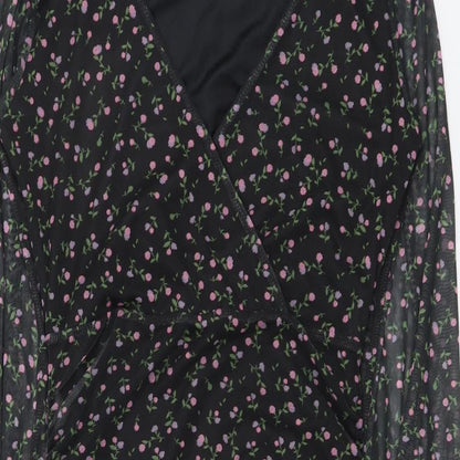 Preworn Womens Black Floral Polyester Bodycon Size 10 V-Neck Pullover
