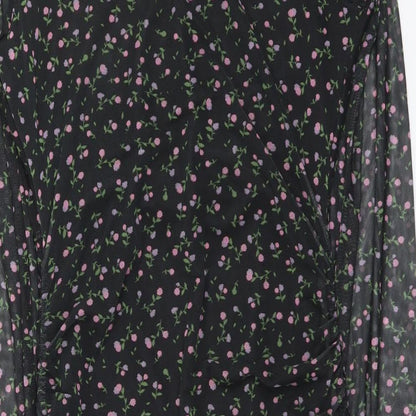 Preworn Womens Black Floral Polyester Bodycon Size 10 V-Neck Pullover