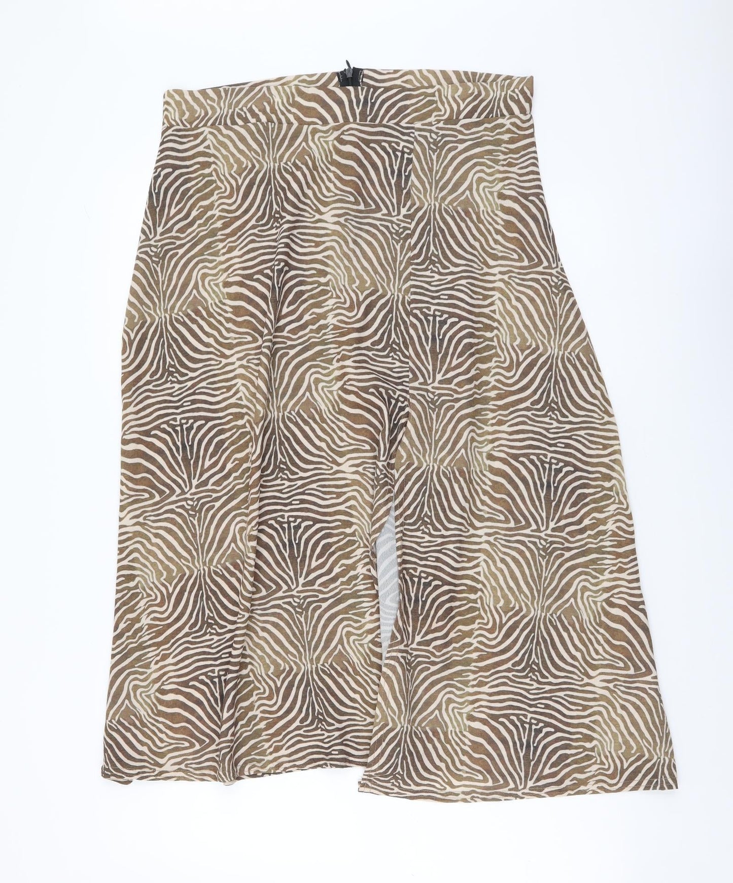 PRETTYLITTLETHING Womens Brown Animal Print Polyester A-Line Skirt Size 14 Zip - Zebra Pattern