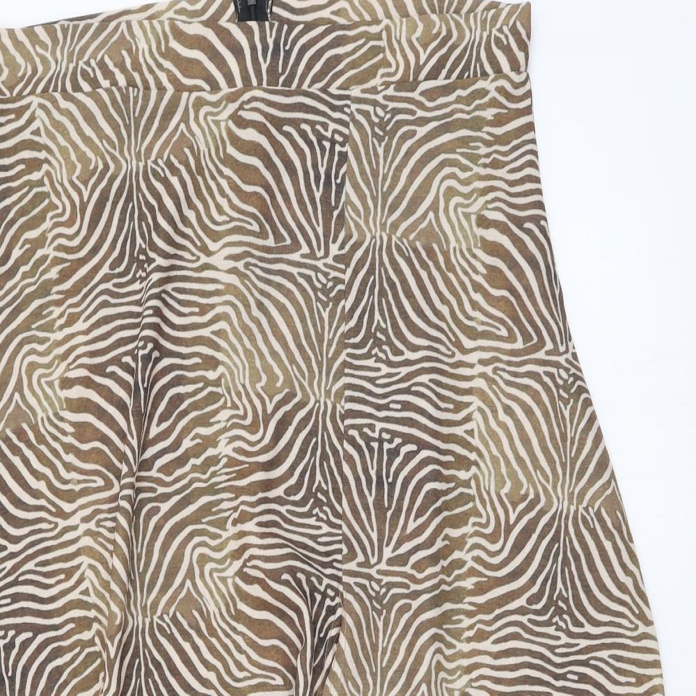 PRETTYLITTLETHING Womens Brown Animal Print Polyester A-Line Skirt Size 14 Zip - Zebra Pattern