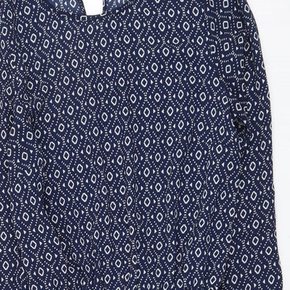 H&M Womens Blue Geometric Polyester Mini Size XS Round Neck Pullover