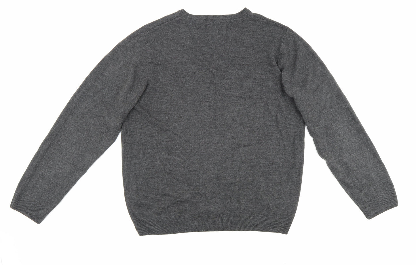 Marks and Spencer Mens Grey V-Neck Acrylic Pullover Jumper Size L