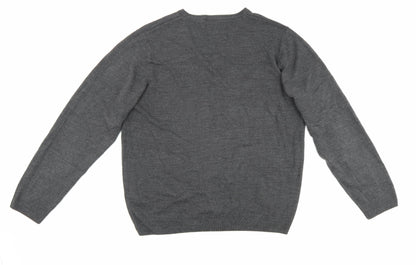 Marks and Spencer Mens Grey V-Neck Acrylic Pullover Jumper Size L