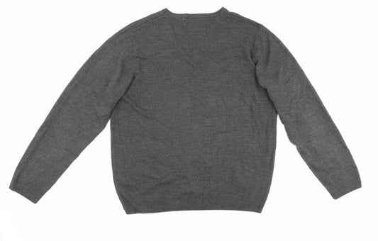 Marks and Spencer Mens Grey V-Neck Acrylic Pullover Jumper Size L