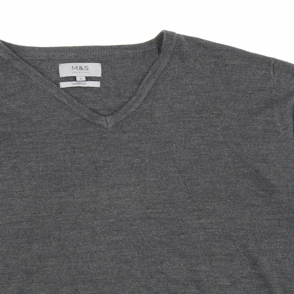 Marks and Spencer Mens Grey V-Neck Acrylic Pullover Jumper Size L