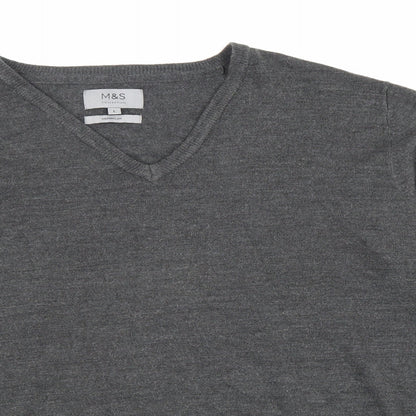 Marks and Spencer Mens Grey V-Neck Acrylic Pullover Jumper Size L