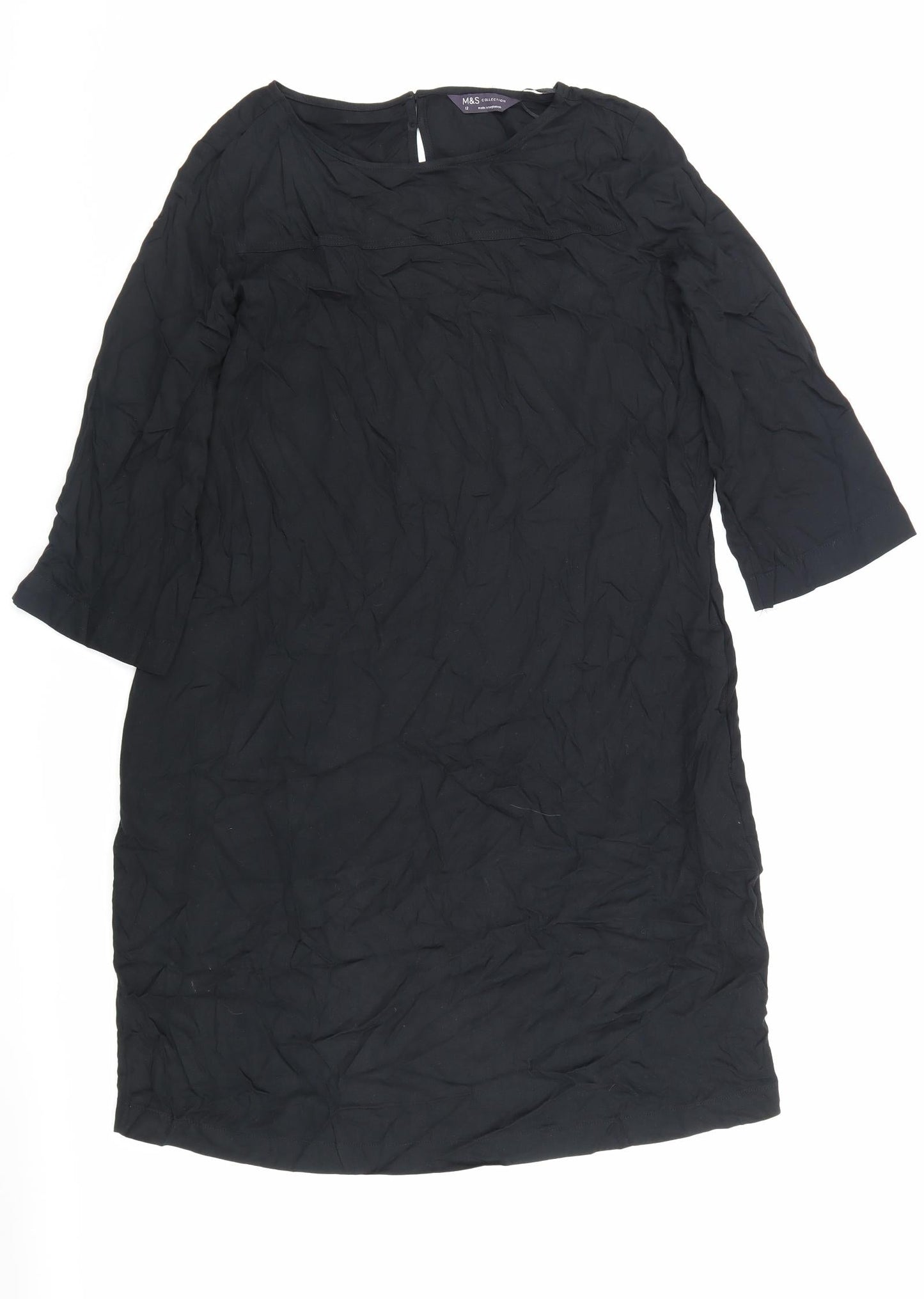 Marks and Spencer Womens Black Viscose Sheath Size 12 Round Neck Button