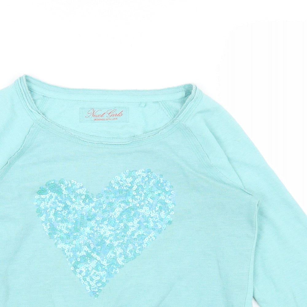 NEXT Girls Blue Cotton Pullover Sweatshirt Size 12 Years Pullover - Heart