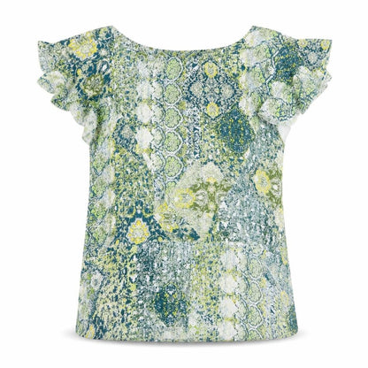 Blue Diamond Womens Green Geometric Viscose Basic Blouse Size L Round Neck