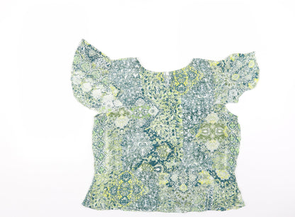 Blue Diamond Womens Green Geometric Viscose Basic Blouse Size L Round Neck