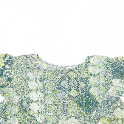 Blue Diamond Womens Green Geometric Viscose Basic Blouse Size L Round Neck