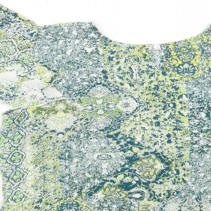 Blue Diamond Womens Green Geometric Viscose Basic Blouse Size L Round Neck
