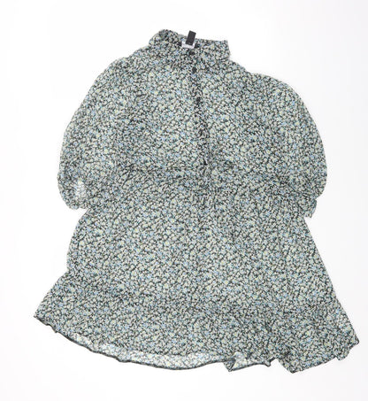 New Look Womens Multicoloured Floral Polyester Fit & Flare Size 8 Collared Button