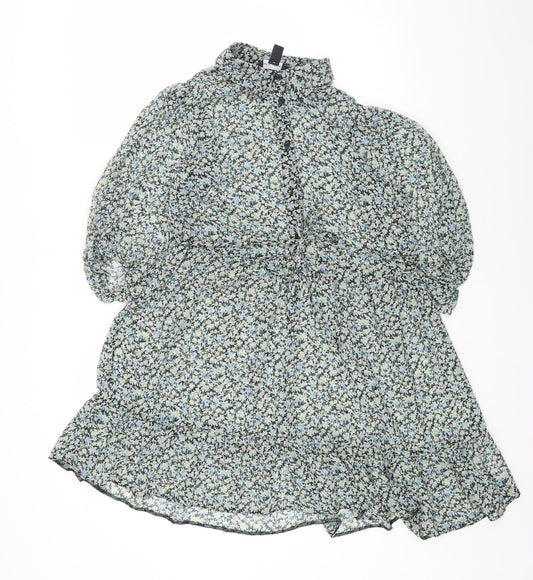 New Look Womens Multicoloured Floral Polyester Fit & Flare Size 8 Collared Button