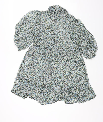 New Look Womens Multicoloured Floral Polyester Fit & Flare Size 8 Collared Button