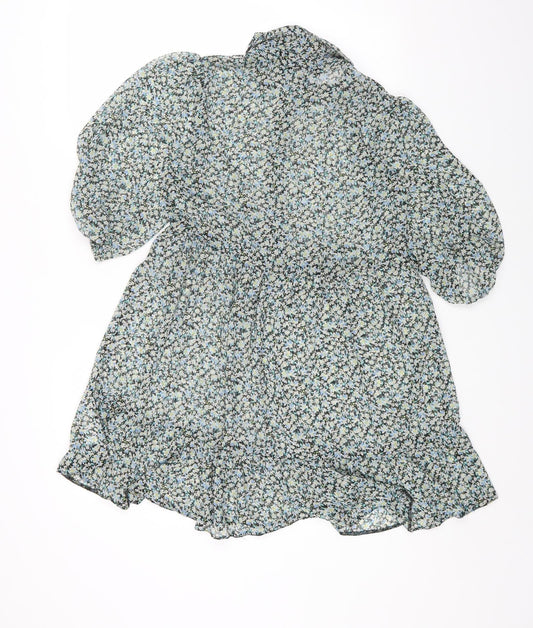 New Look Womens Multicoloured Floral Polyester Fit & Flare Size 8 Collared Button