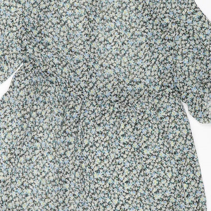 New Look Womens Multicoloured Floral Polyester Fit & Flare Size 8 Collared Button