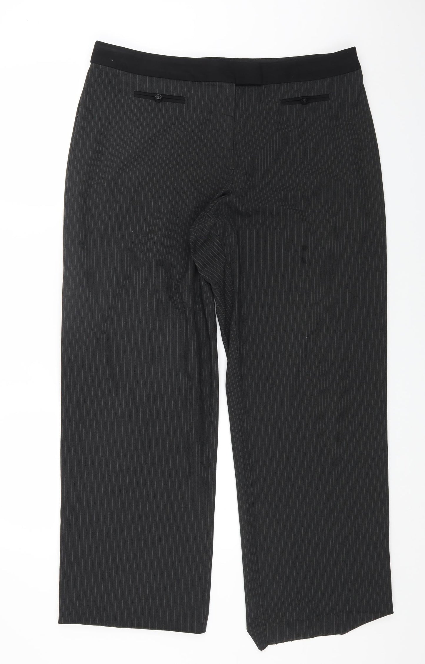 Liz Jordan Womens Grey Striped Polyester Dress Pants Trousers Size 16 L30 in Regular Zip