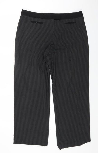 Liz Jordan Womens Grey Striped Polyester Dress Pants Trousers Size 16 L30 in Regular Zip