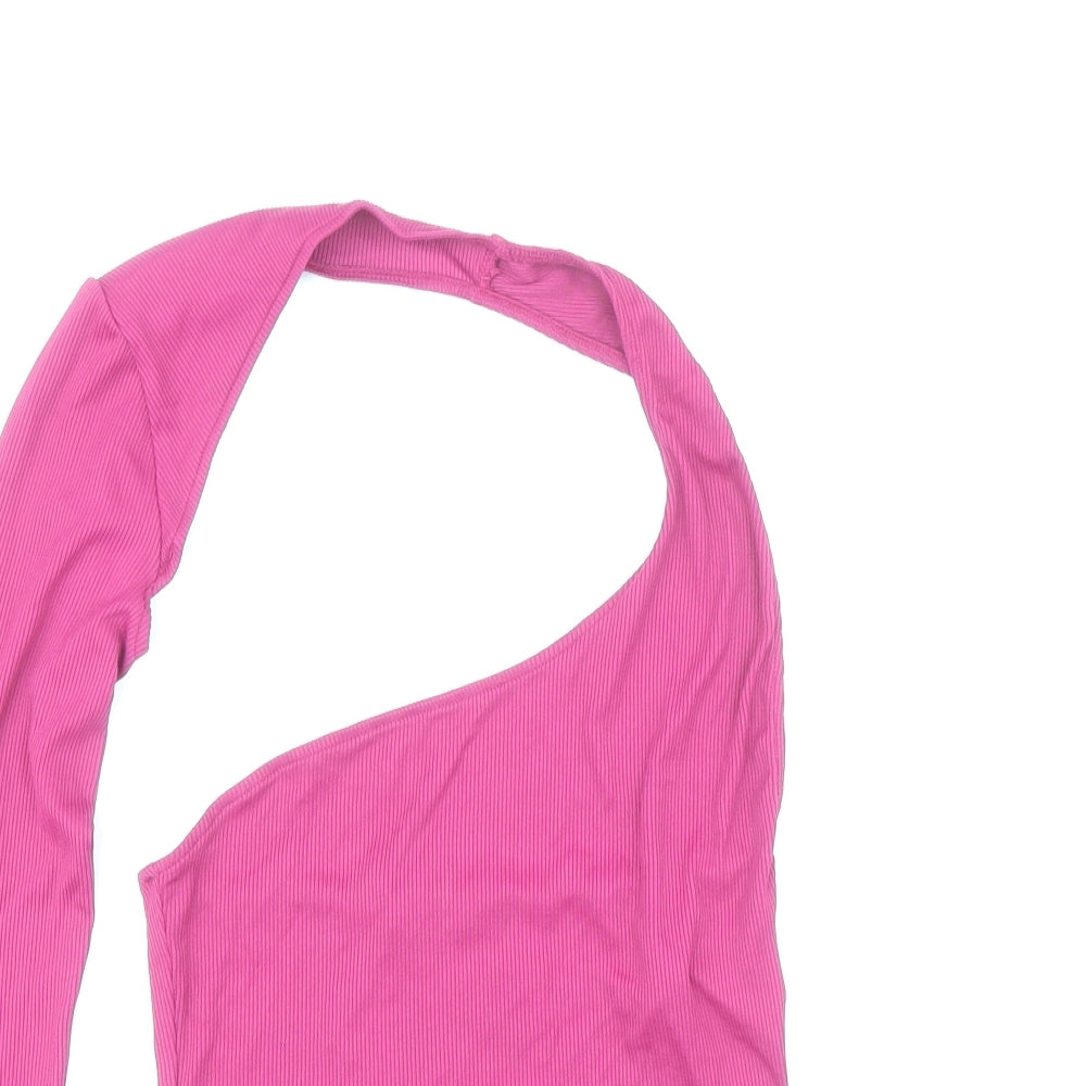 Womens UK Size S Pull&Bear Pink Cropped T-Shirt