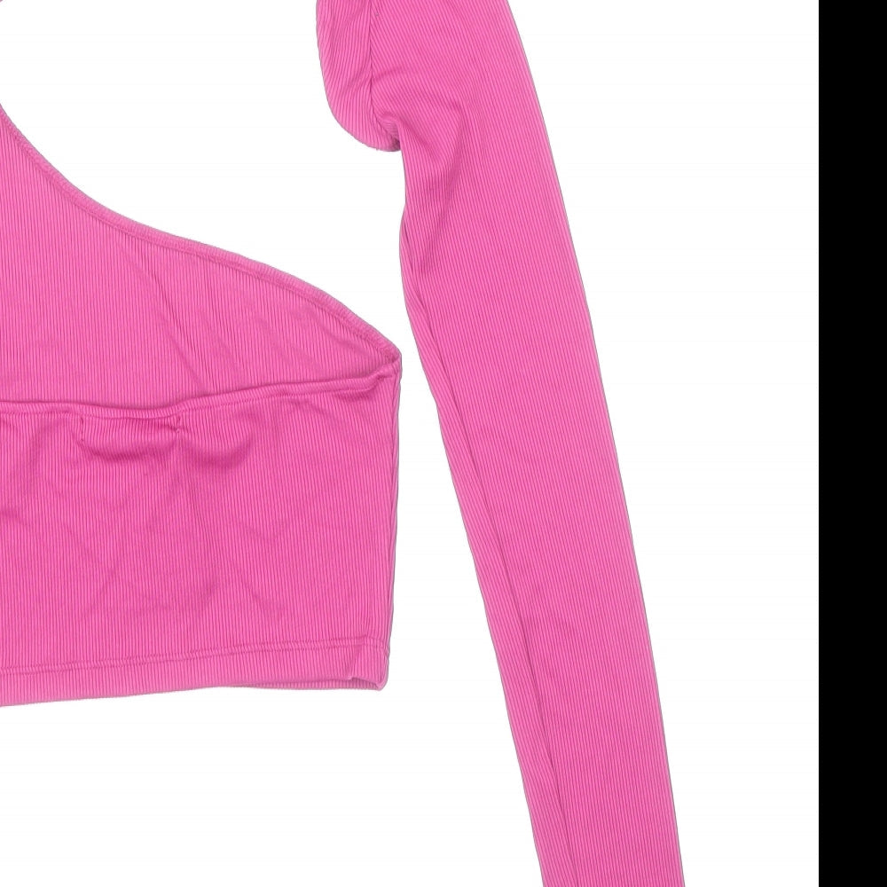 Womens UK Size S Pull&Bear Pink Cropped T-Shirt