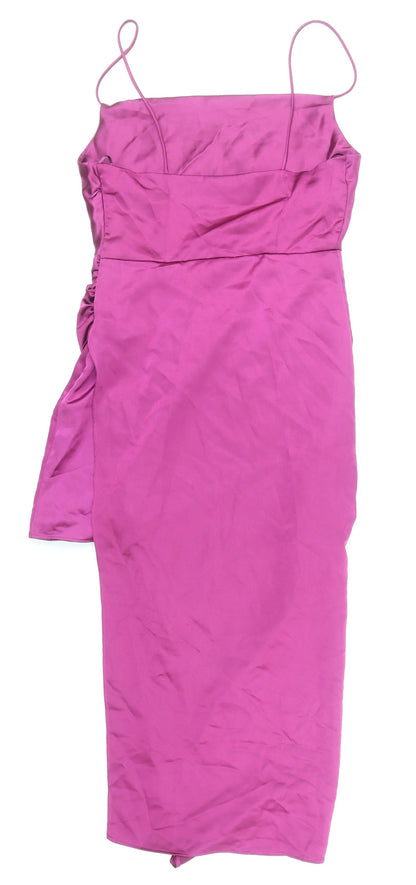 Zara Womens Pink Viscose Shift Size S Square Neck Zip - Open Side Wrap Detail