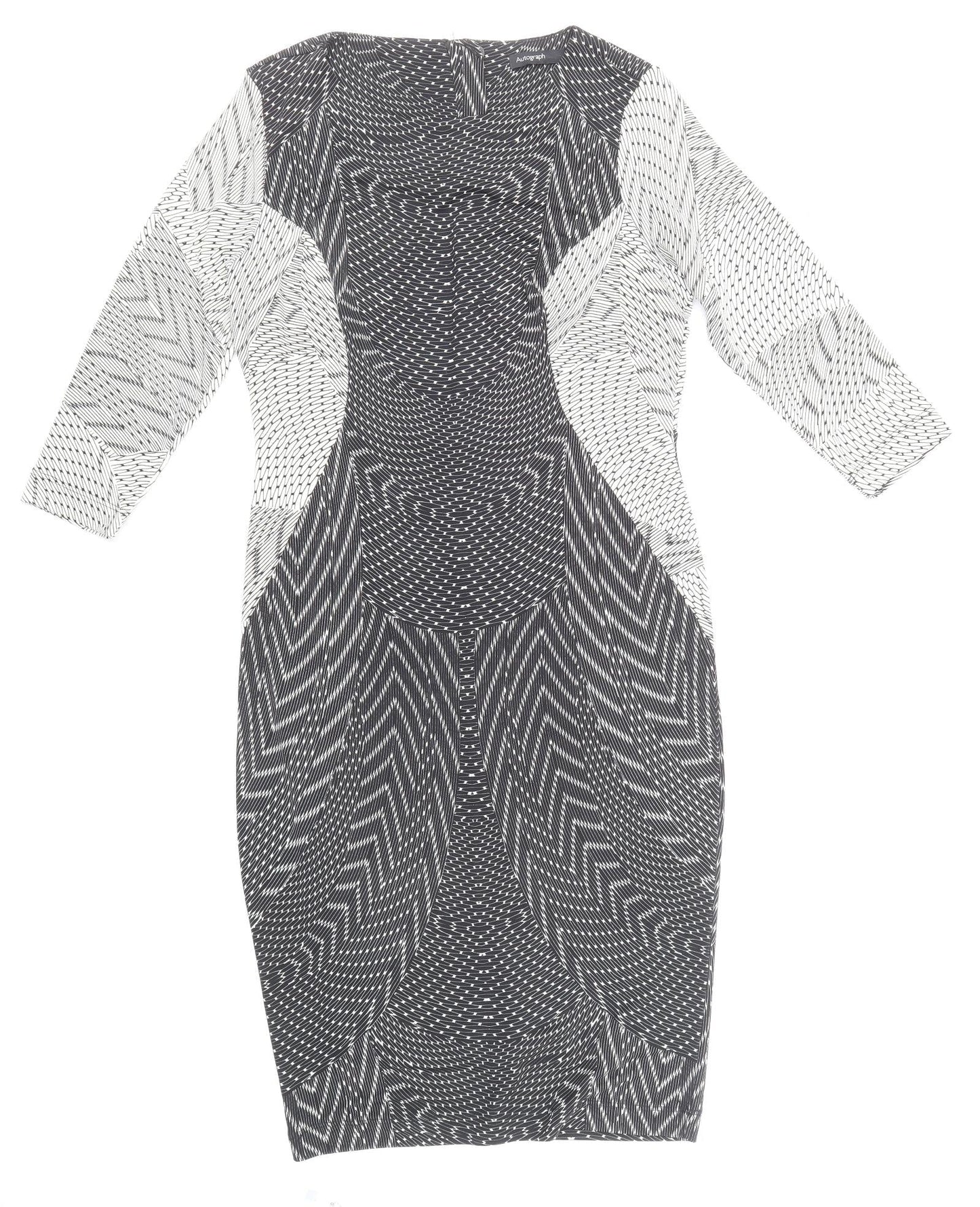 Autograph Womens Multicoloured Geometric Polyester Pencil Dress Size 12 Round Neck Zip -
