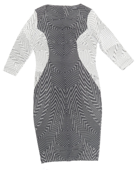Autograph Womens Multicoloured Geometric Polyester Pencil Dress Size 12 Round Neck Zip -