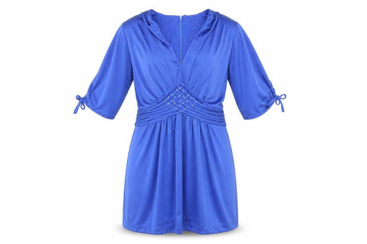 Preworn Womens Blue Polyester A-Line Size 42 Scoop Neck Zip - Tie Detail on Sleeve