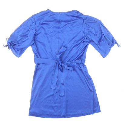 Preworn Womens Blue Polyester A-Line Size 42 Scoop Neck Zip - Tie Detail on Sleeve