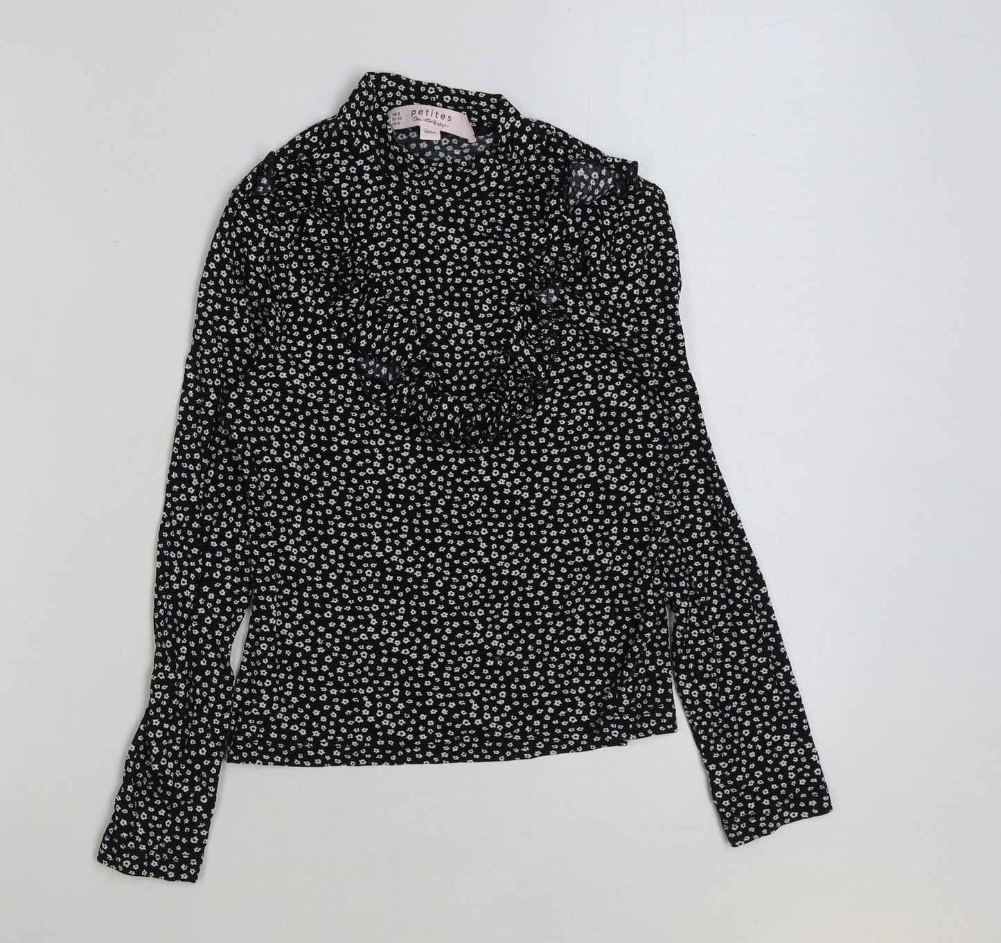 Miss Selfridge Womens Black Floral Viscose Basic Blouse Size 8 Mock Neck