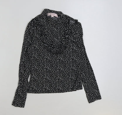 Miss Selfridge Womens Black Floral Viscose Basic Blouse Size 8 Mock Neck