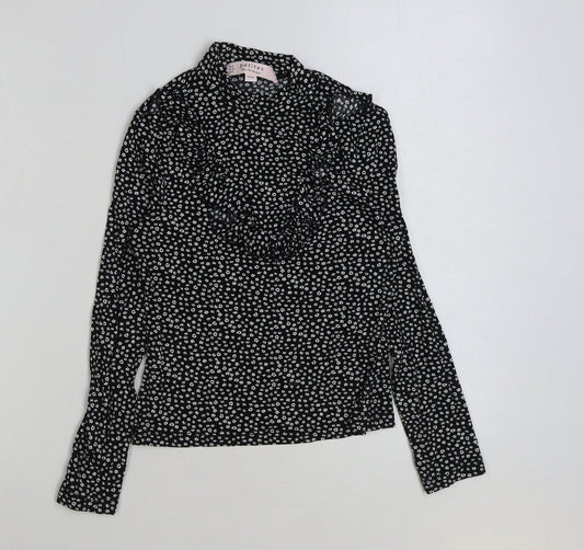 Miss Selfridge Womens Black Floral Viscose Basic Blouse Size 8 Mock Neck