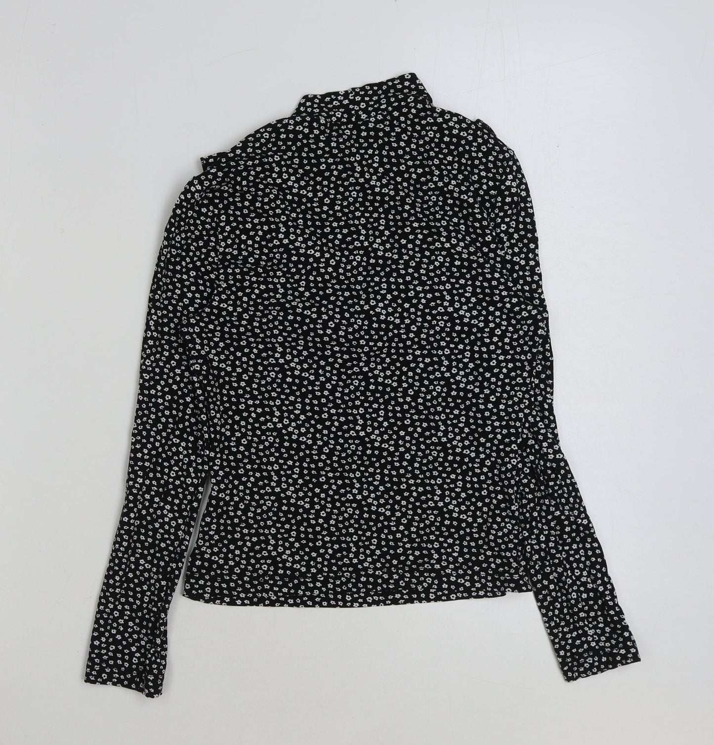 Miss Selfridge Womens Black Floral Viscose Basic Blouse Size 8 Mock Neck