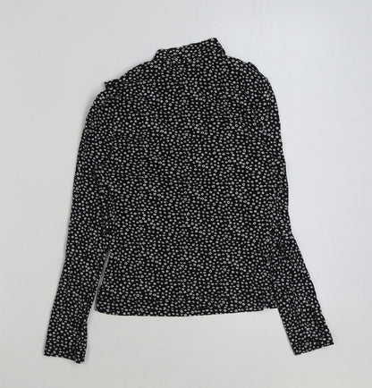 Miss Selfridge Womens Black Floral Viscose Basic Blouse Size 8 Mock Neck