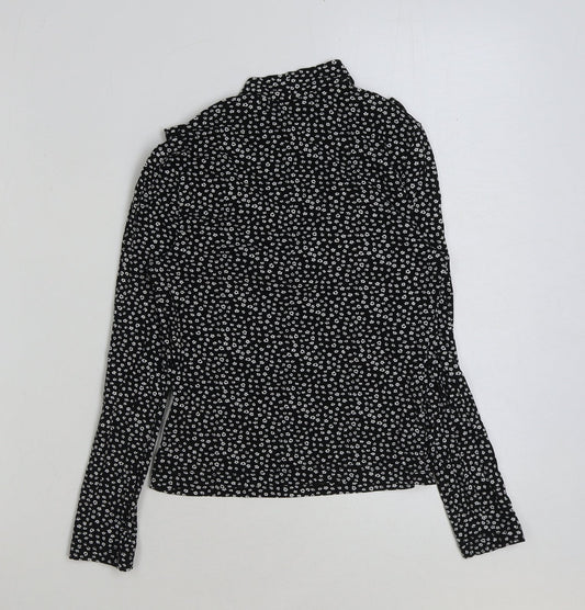 Miss Selfridge Womens Black Floral Viscose Basic Blouse Size 8 Mock Neck